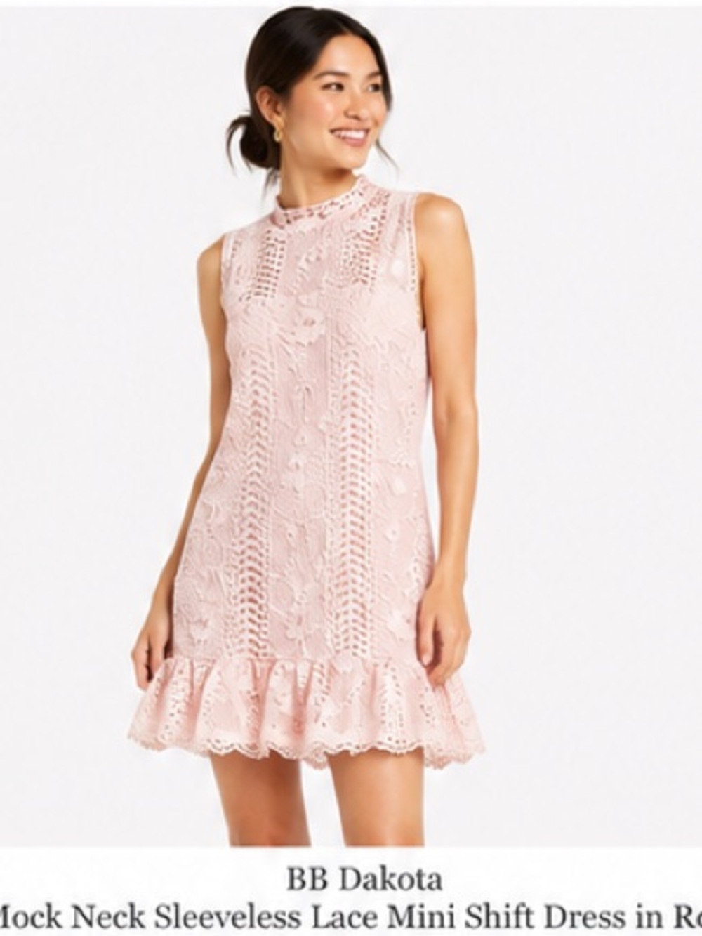 BB Dakota women's Mock Neck Sleeveless Lace Mini Shift Dress in Rose Size L $159